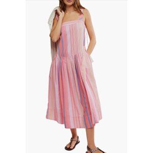 Free People Primavera Stripe Midi Dress Multicolor Size L Casual Travel Cotton